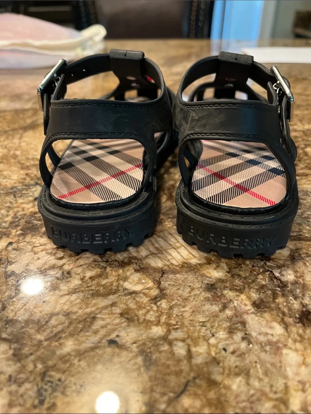 Burberry Black Kids Sandals with Red TB Emblem